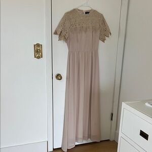 Roolee Elegant Lace Trim Beige Dress